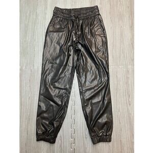 Blank NYC Vegan Leather Joggers Black High Waist Drawstring Pants, Small